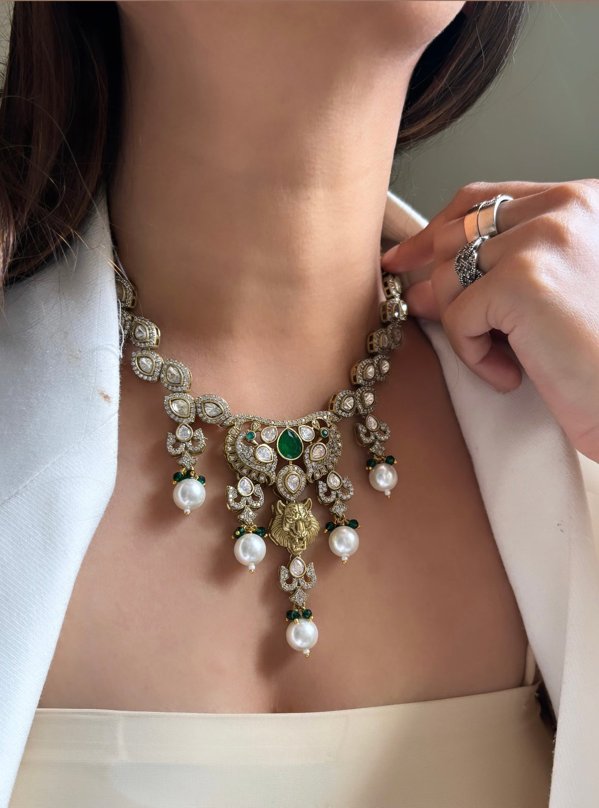 Sabyasachi leopard Emerald Necklace