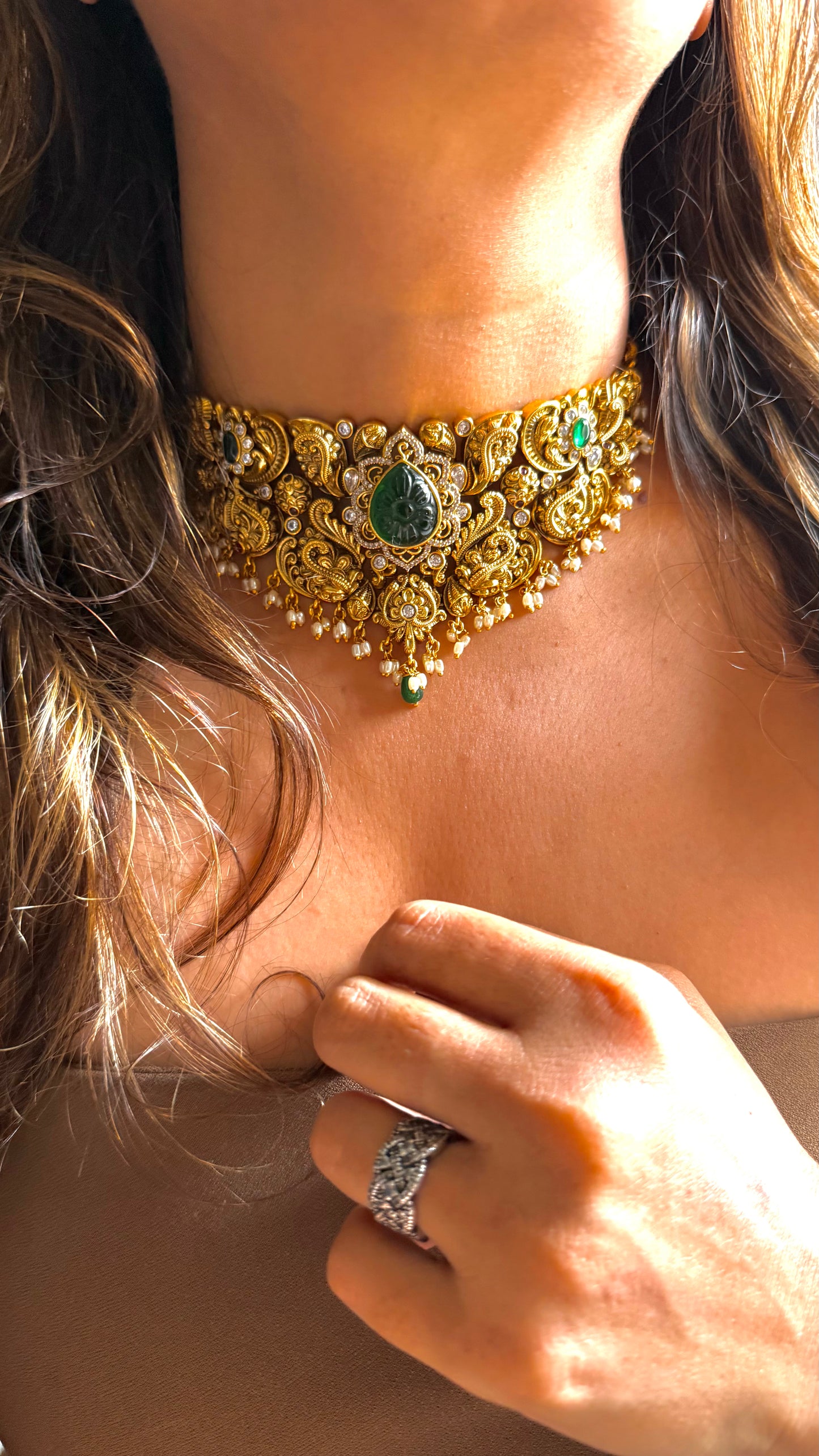 Emerald gold nakshi inspired choker