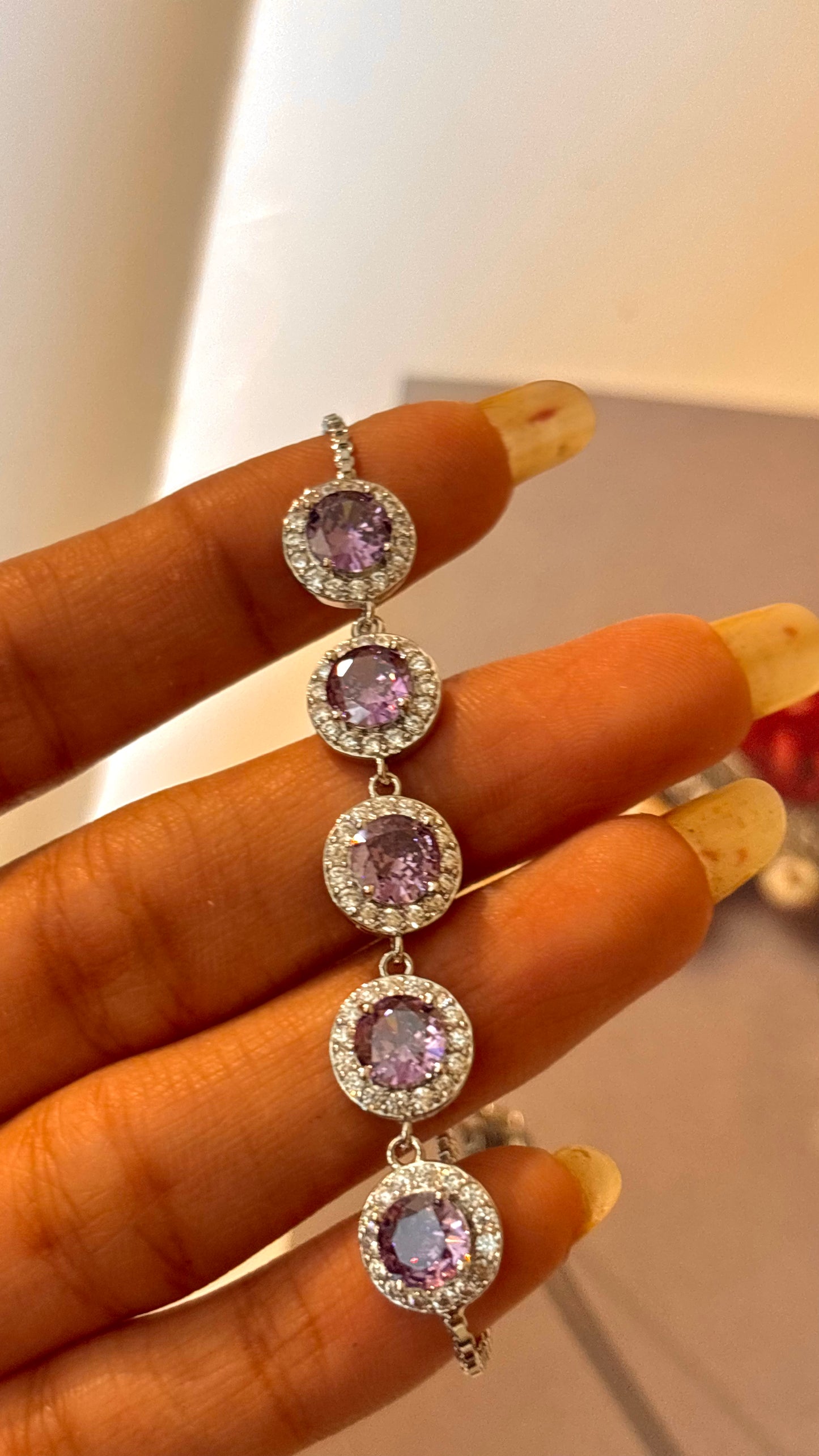 Tanzanite rhodium polish ￼ adjustable bracelet