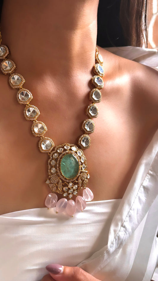 Designer uncut polki mint necklace