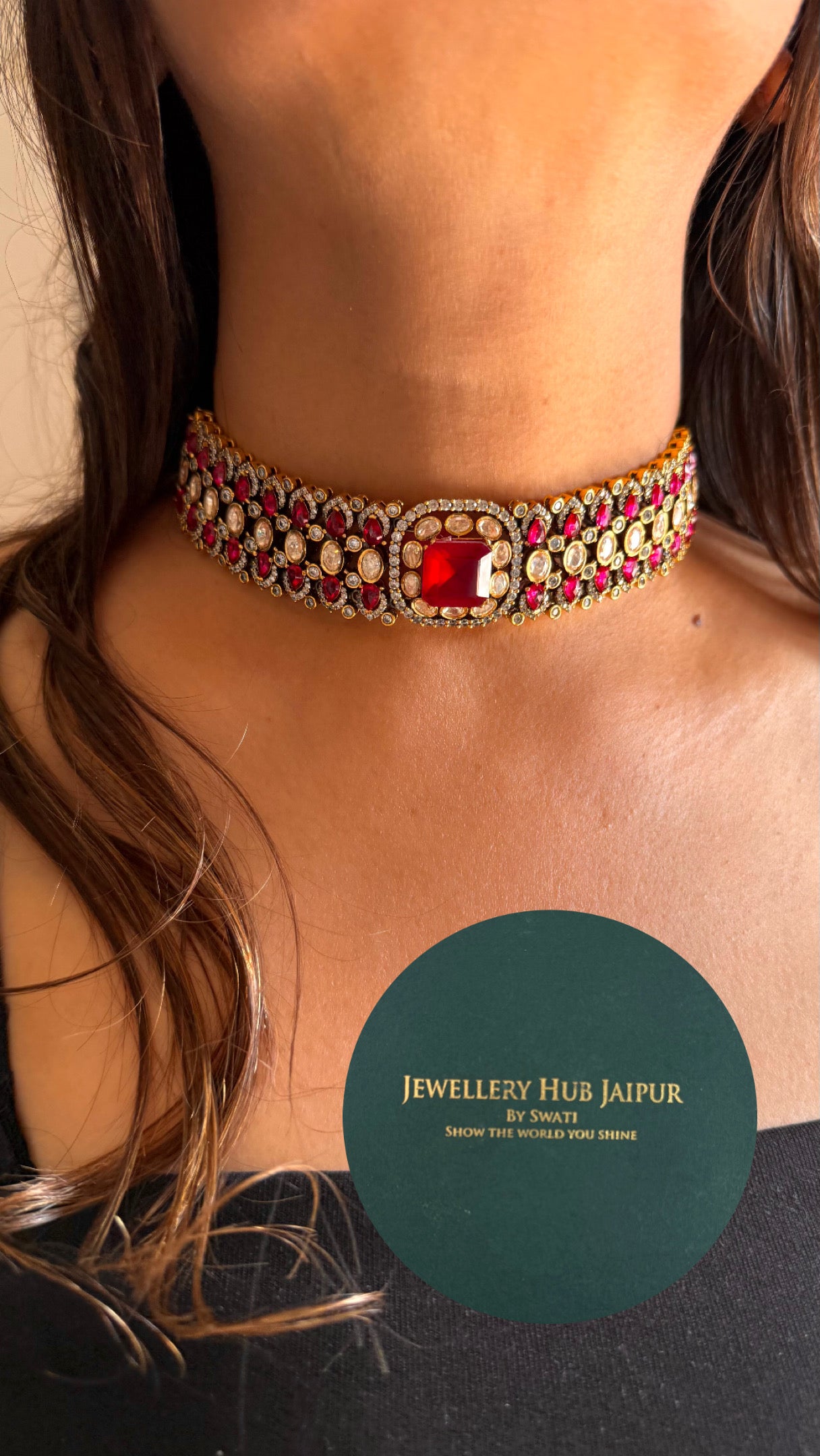 Rani ruby peeli polki choker set