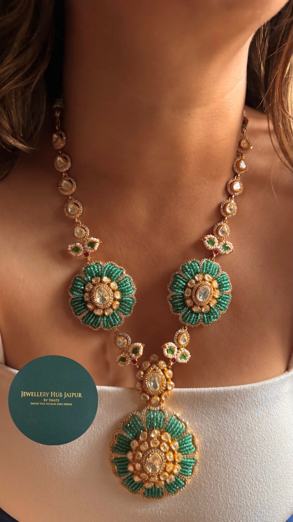 Real moissanite floral turquoise contemporary Necklace