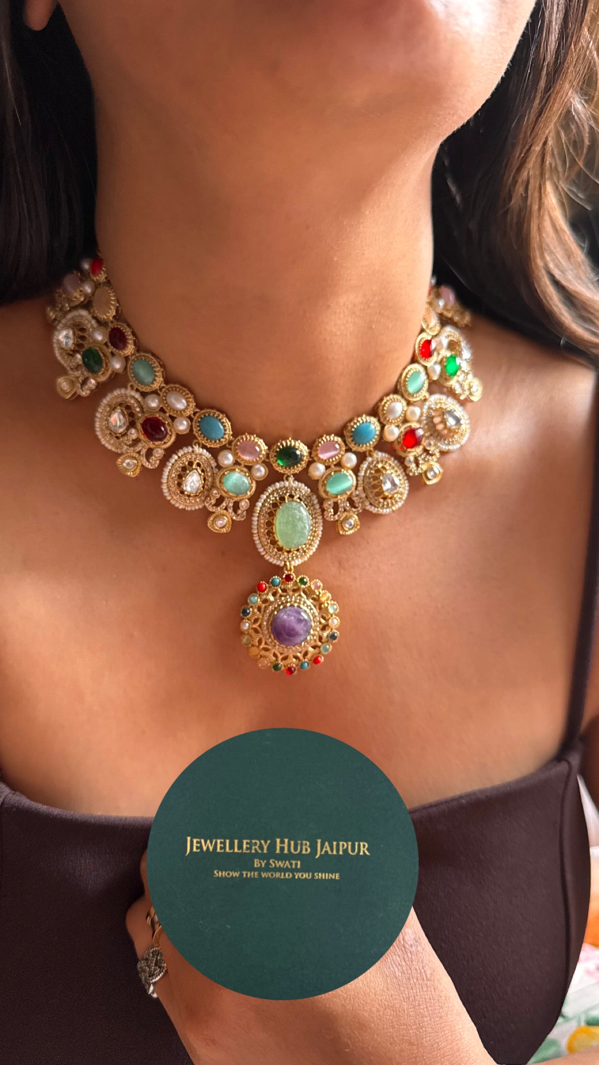 Sabyasachi inspired navratna( tanzanite) necklace