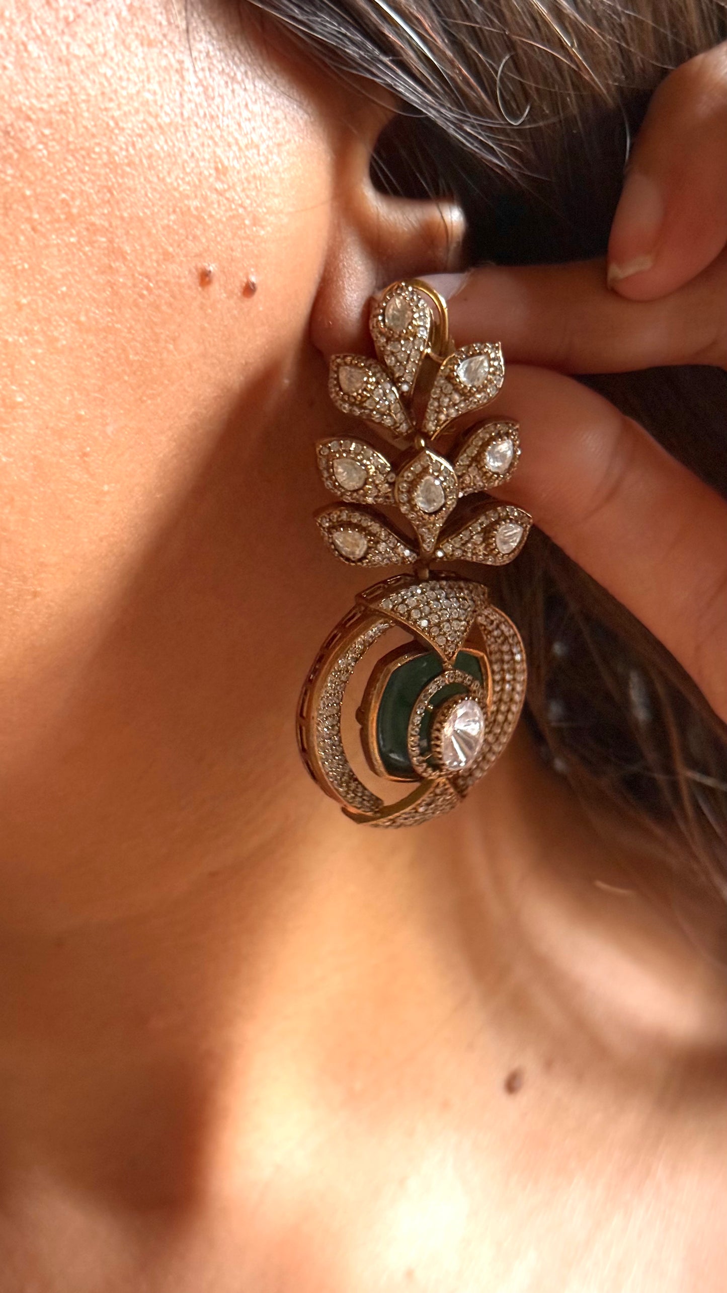 Emerald leaf design moissanite danglers