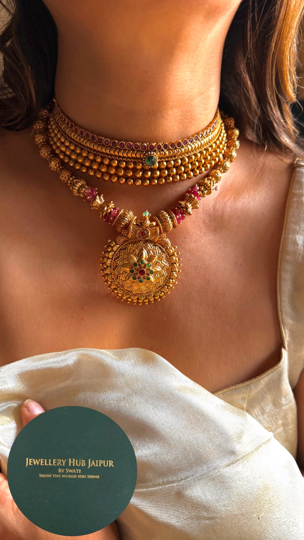 Gold rajawada heritage Combo Necklace