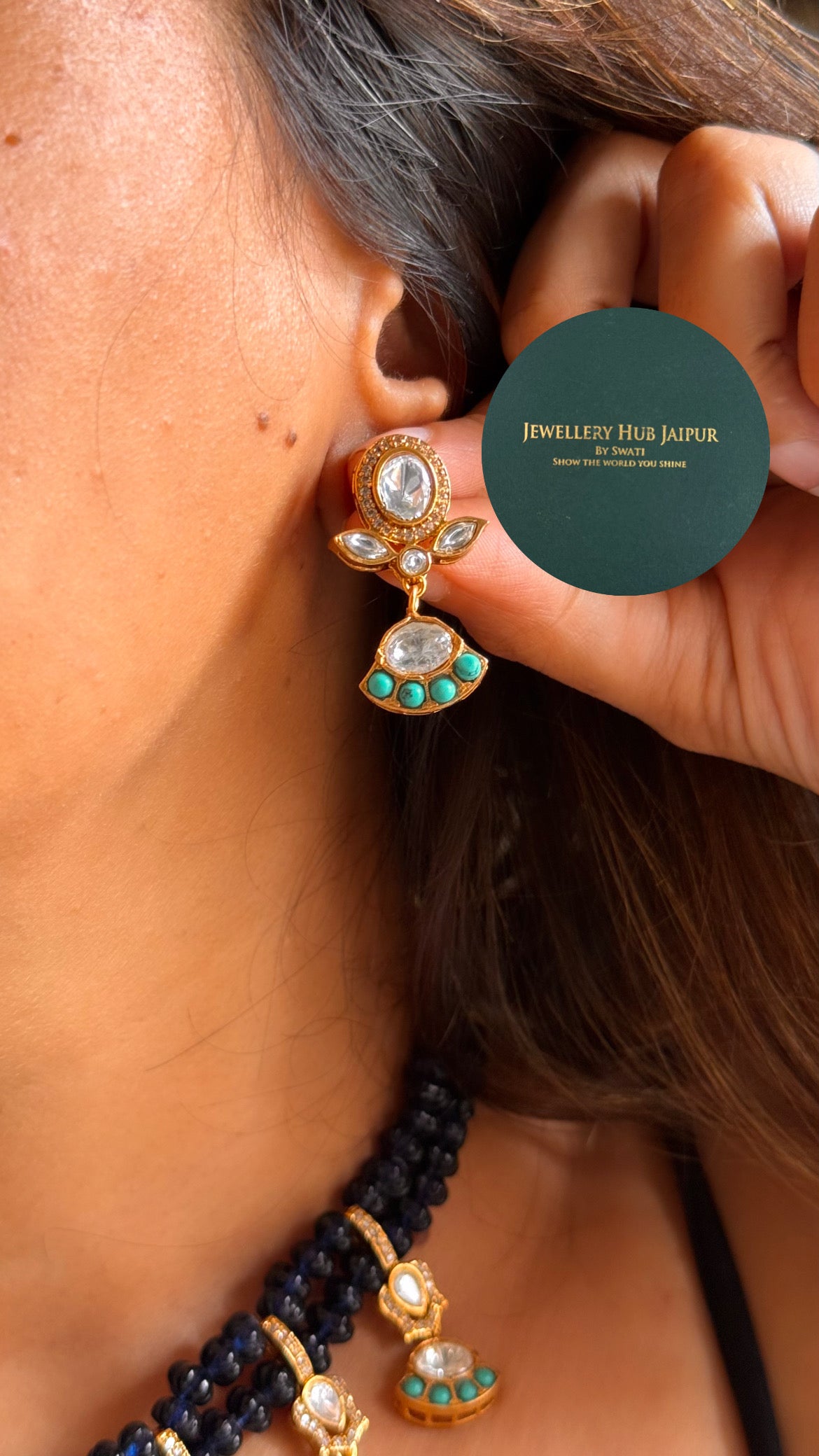 Amrapali inspired Natural stone Firoza moissanite & sapphire minimal collar set