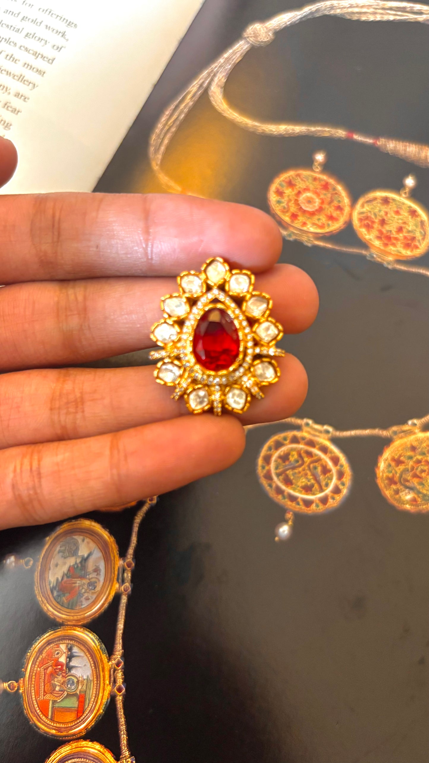 Ruby drop shape polki ring