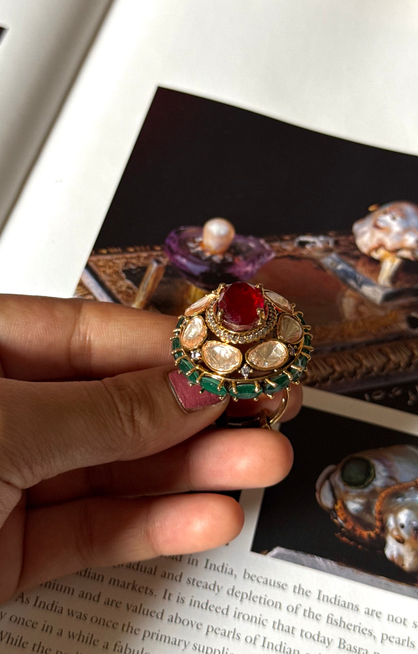 Ruby doublet & emerald peeli polki ring