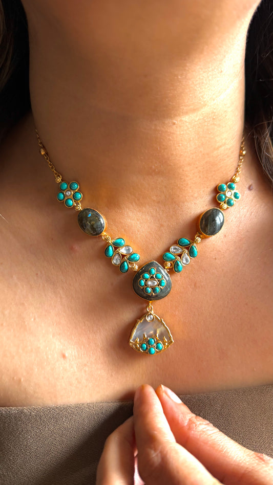 Granite & Firoza Amrapali statement necklace