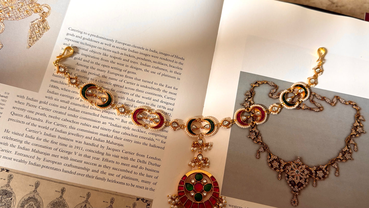 Paachi Emerald & rani pink kundan heritage sheeshpatti