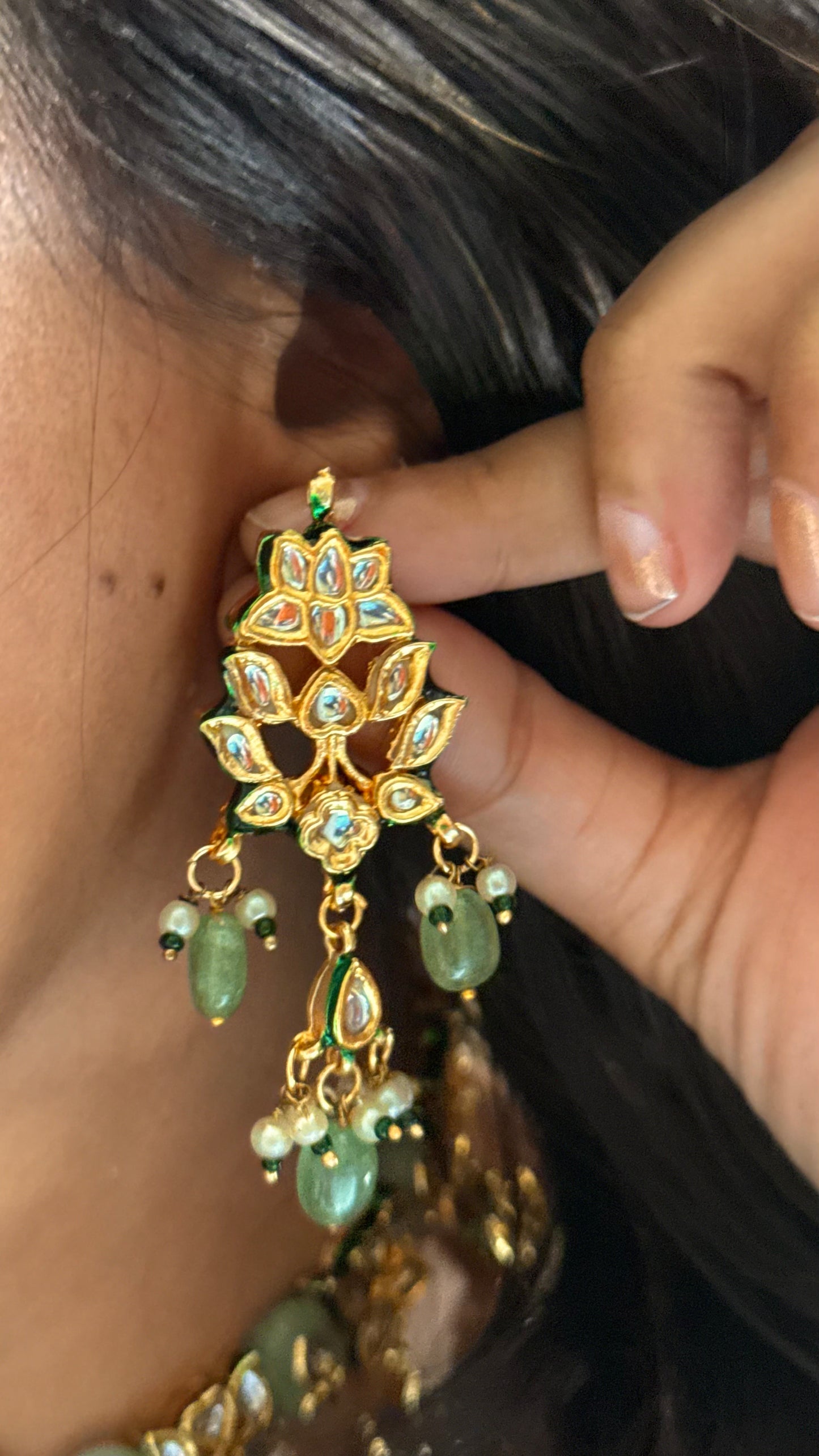 Mint inlay half moon meenakari with mint drops choker Necklace
