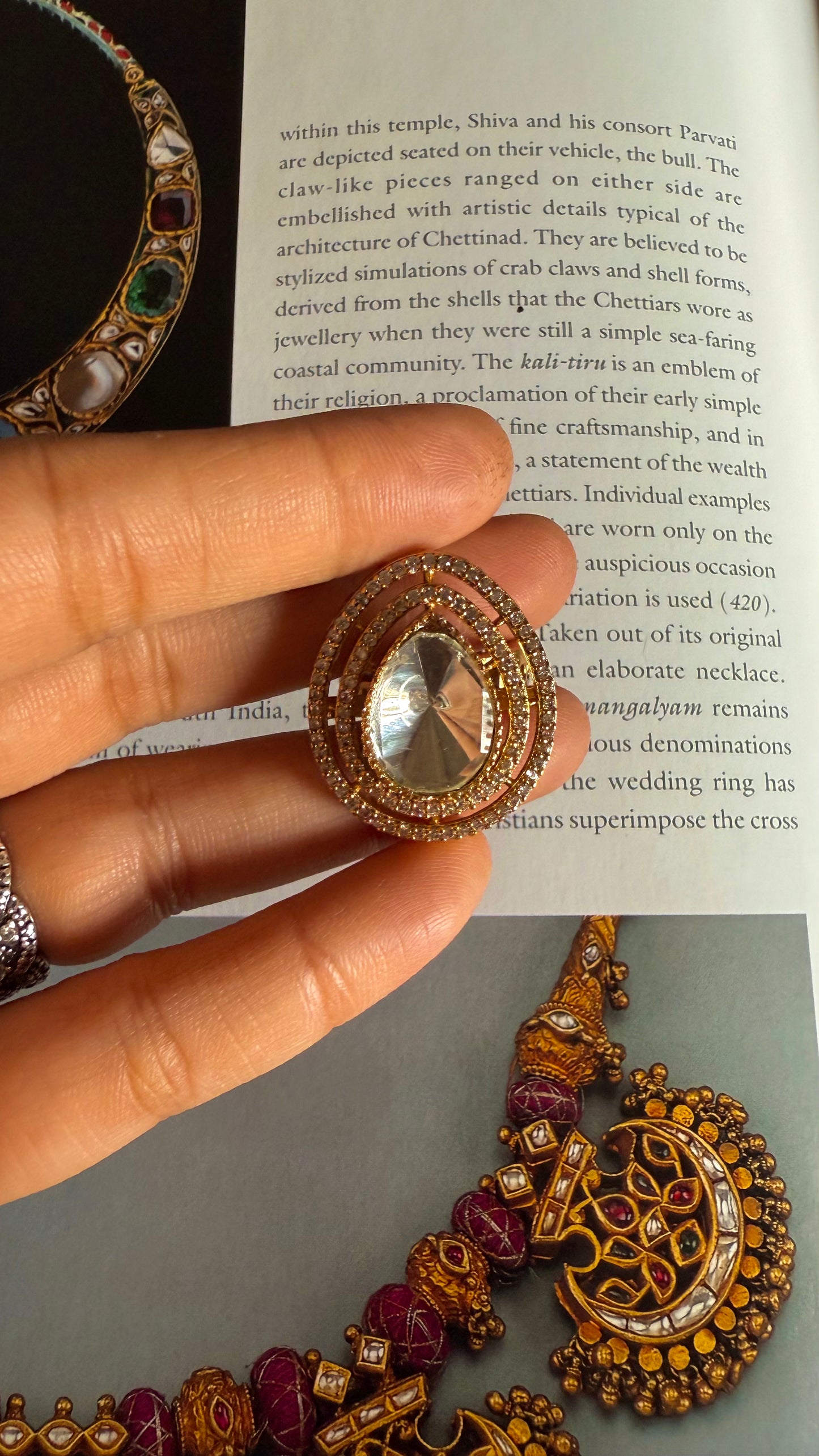 Moissanite polki drop adjustable ring