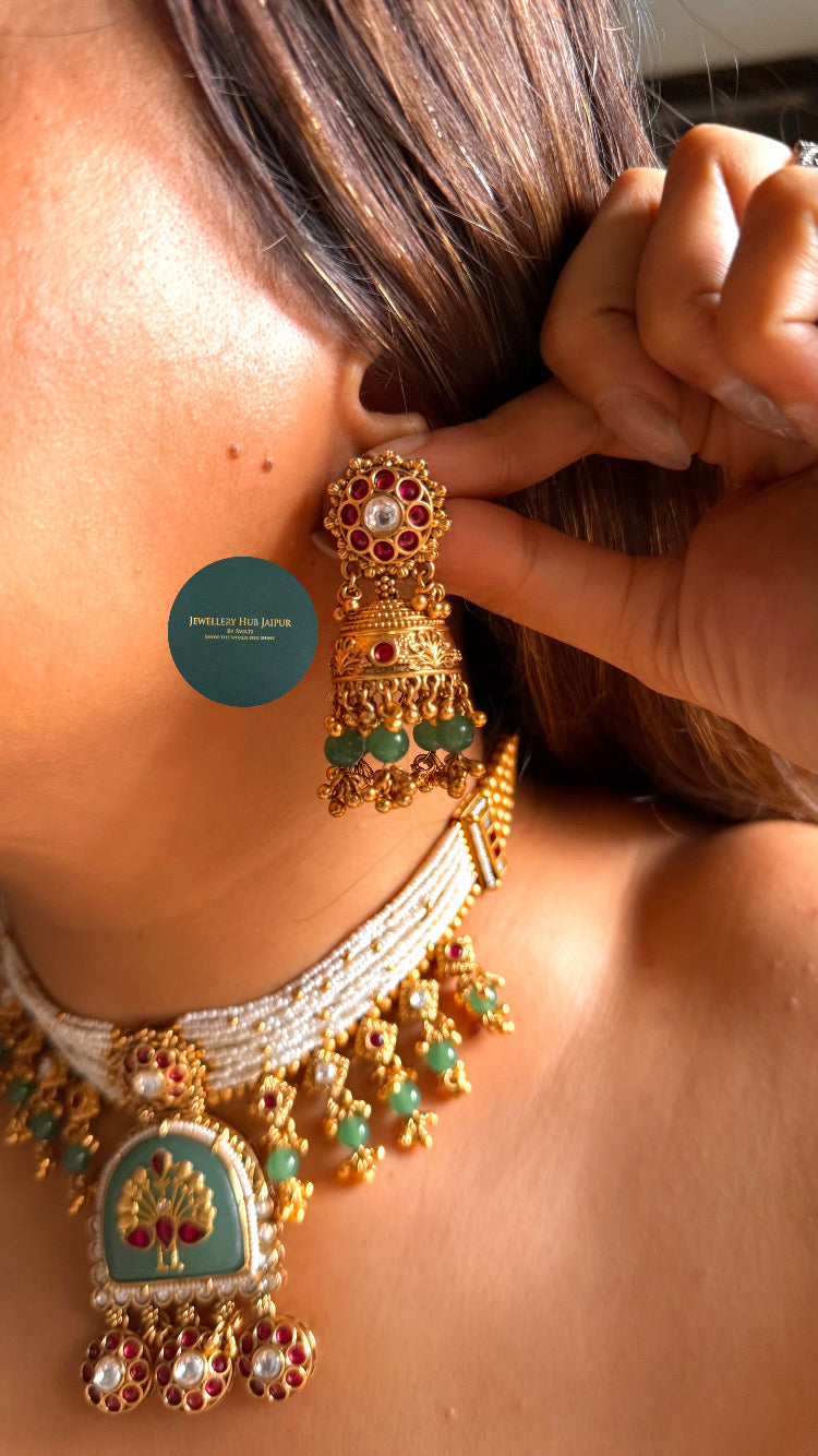Mint inlay peacock & rani pink rajwada set