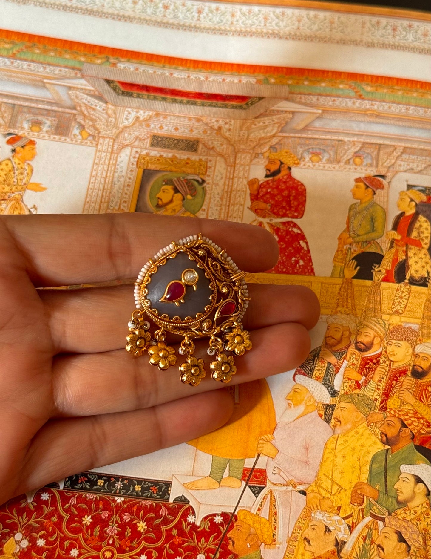 Rajwada peacock inspired adjustable ring