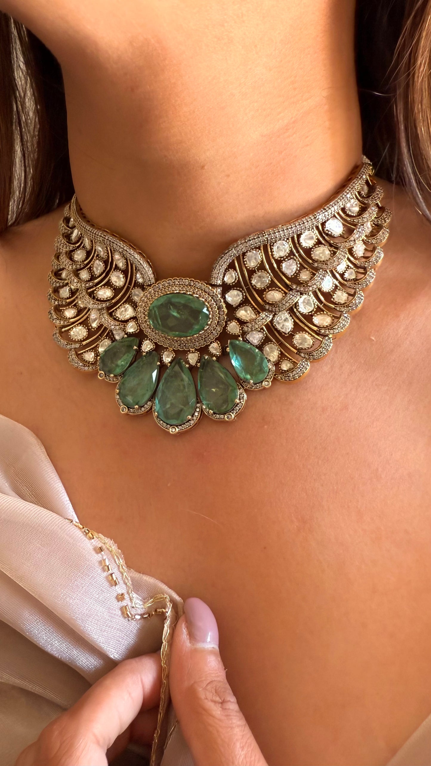 Kanakvaani Mint moissanite designer choker necklace set