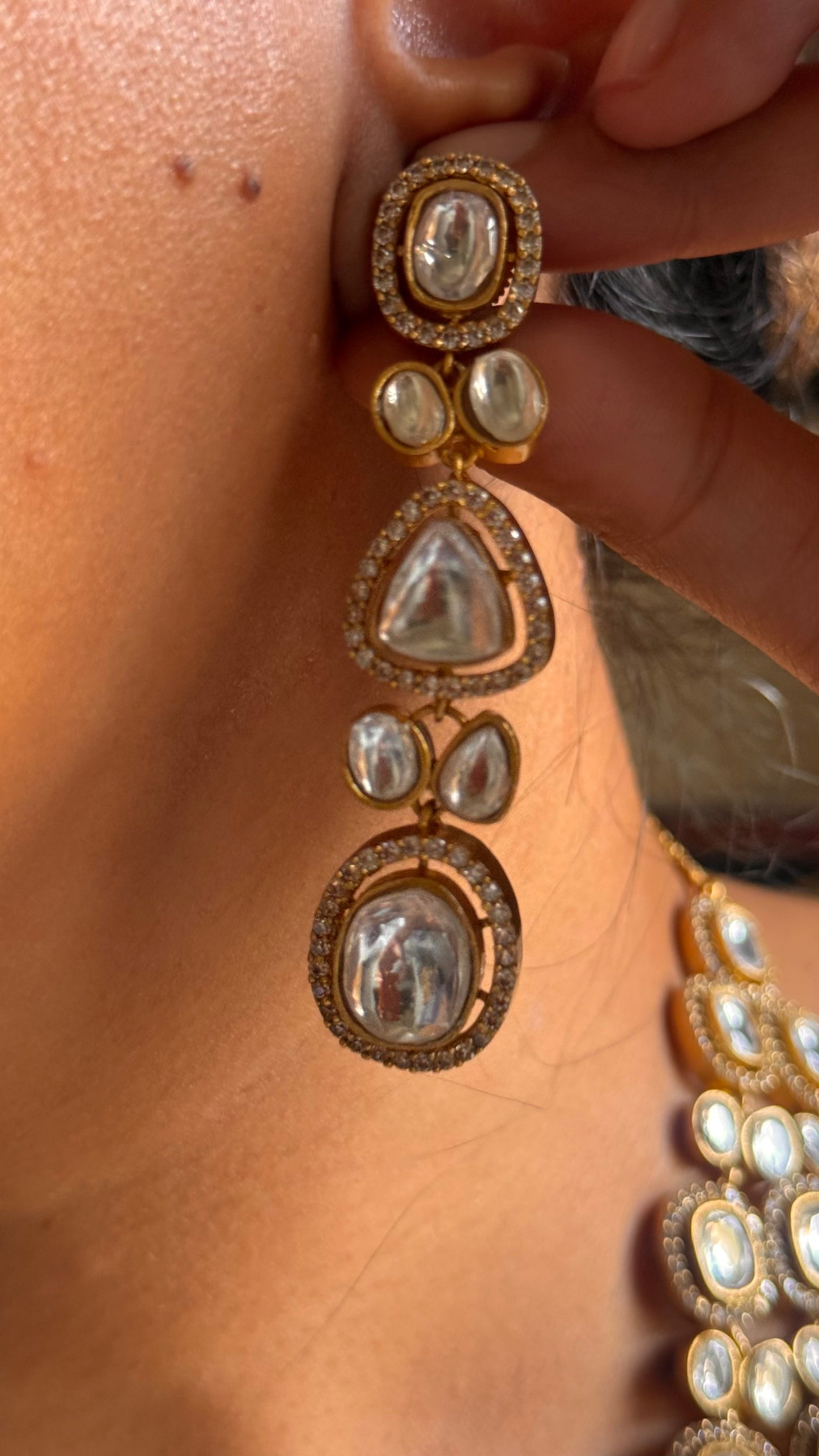 triple layer uncut polki necklace