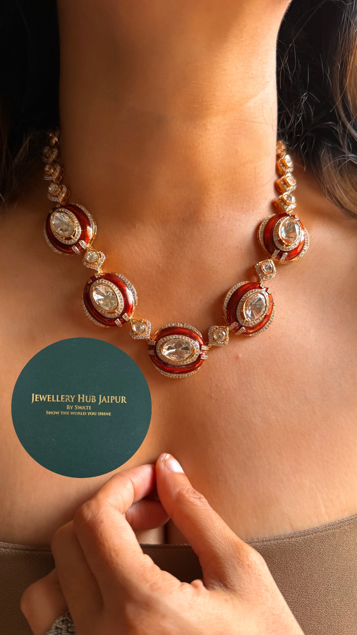 Burnt Tangerine moissanite polki designer collar set