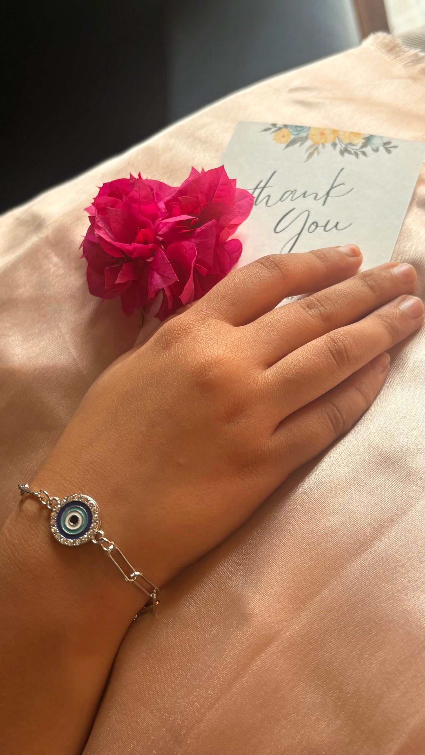 Evil eye rhodium bracelet