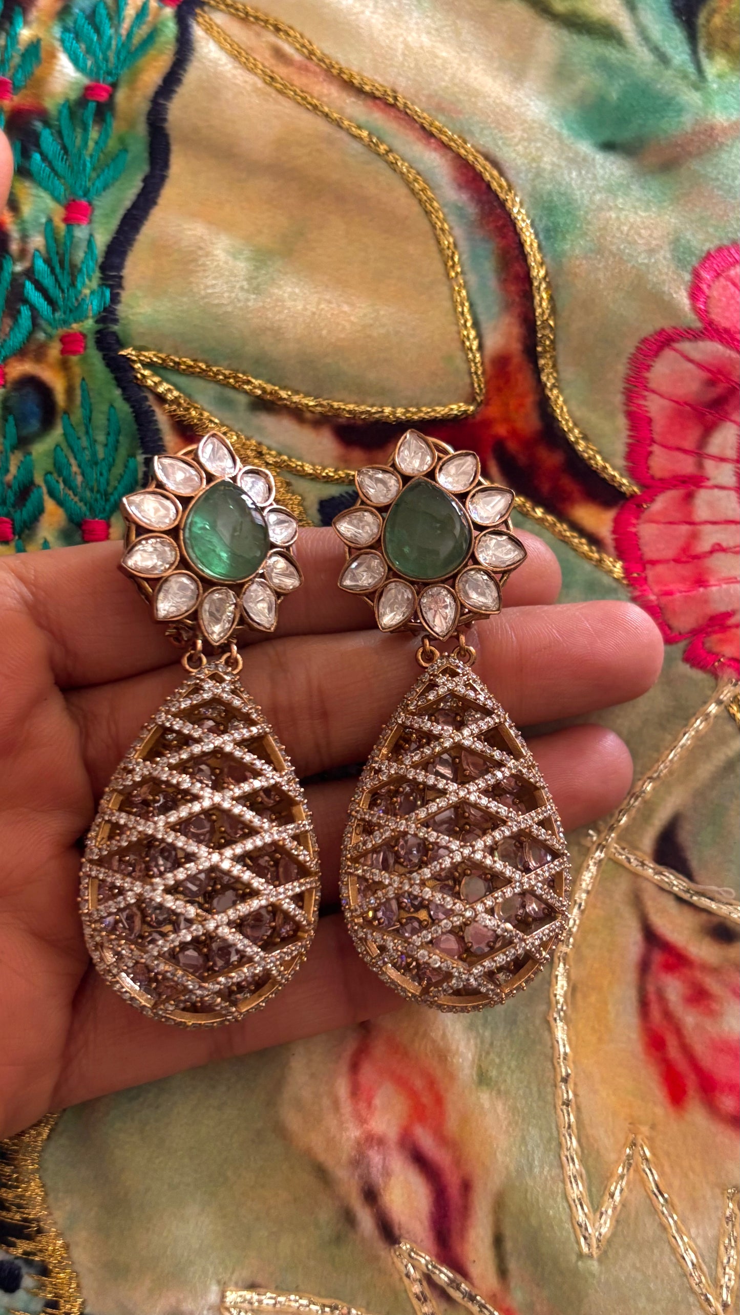Mint & Rose quartz designer danglers