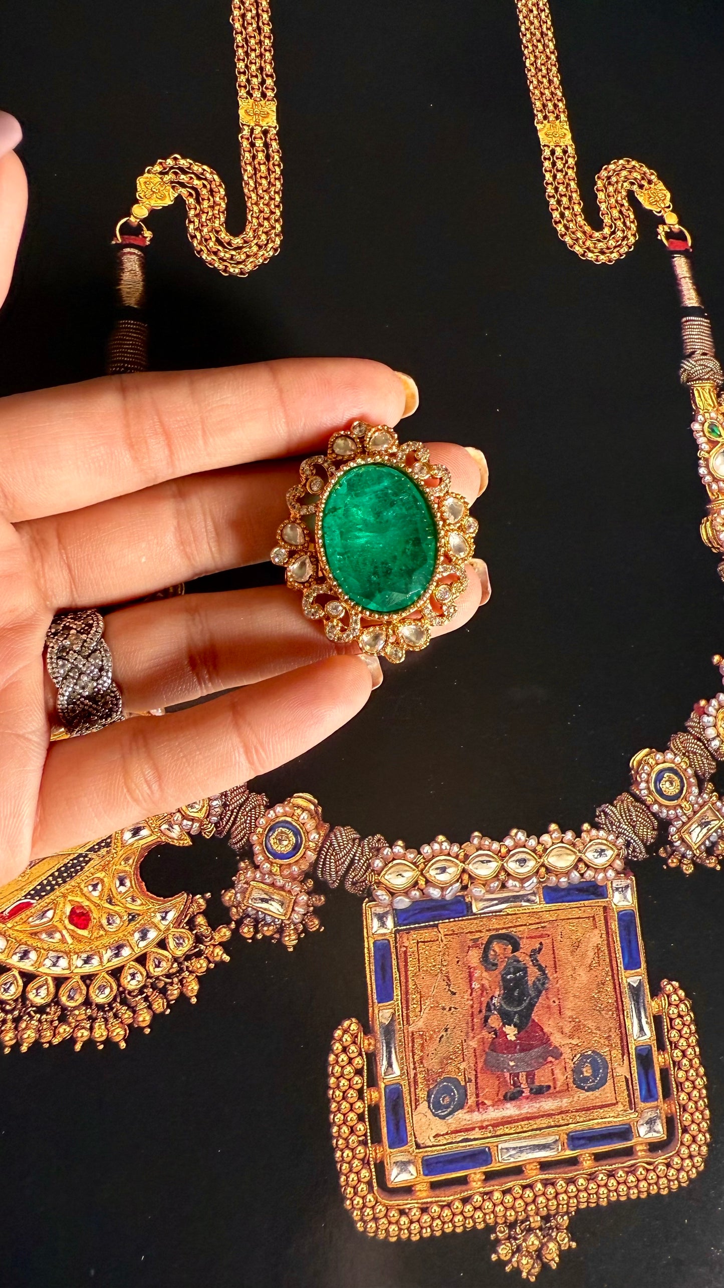 Emerald moissanite golden adjustable ring