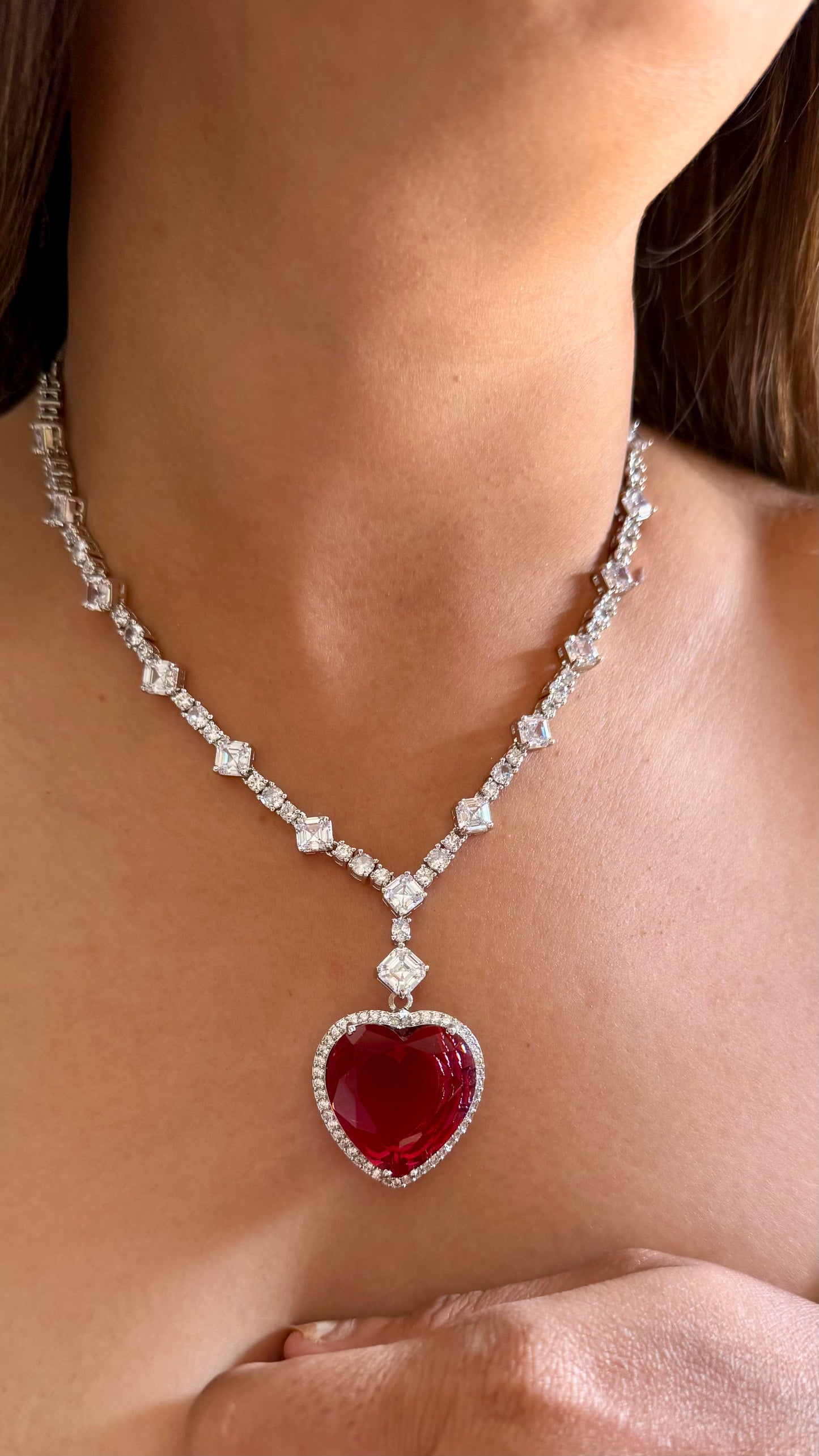 Viona Ruby heart diamond necklace