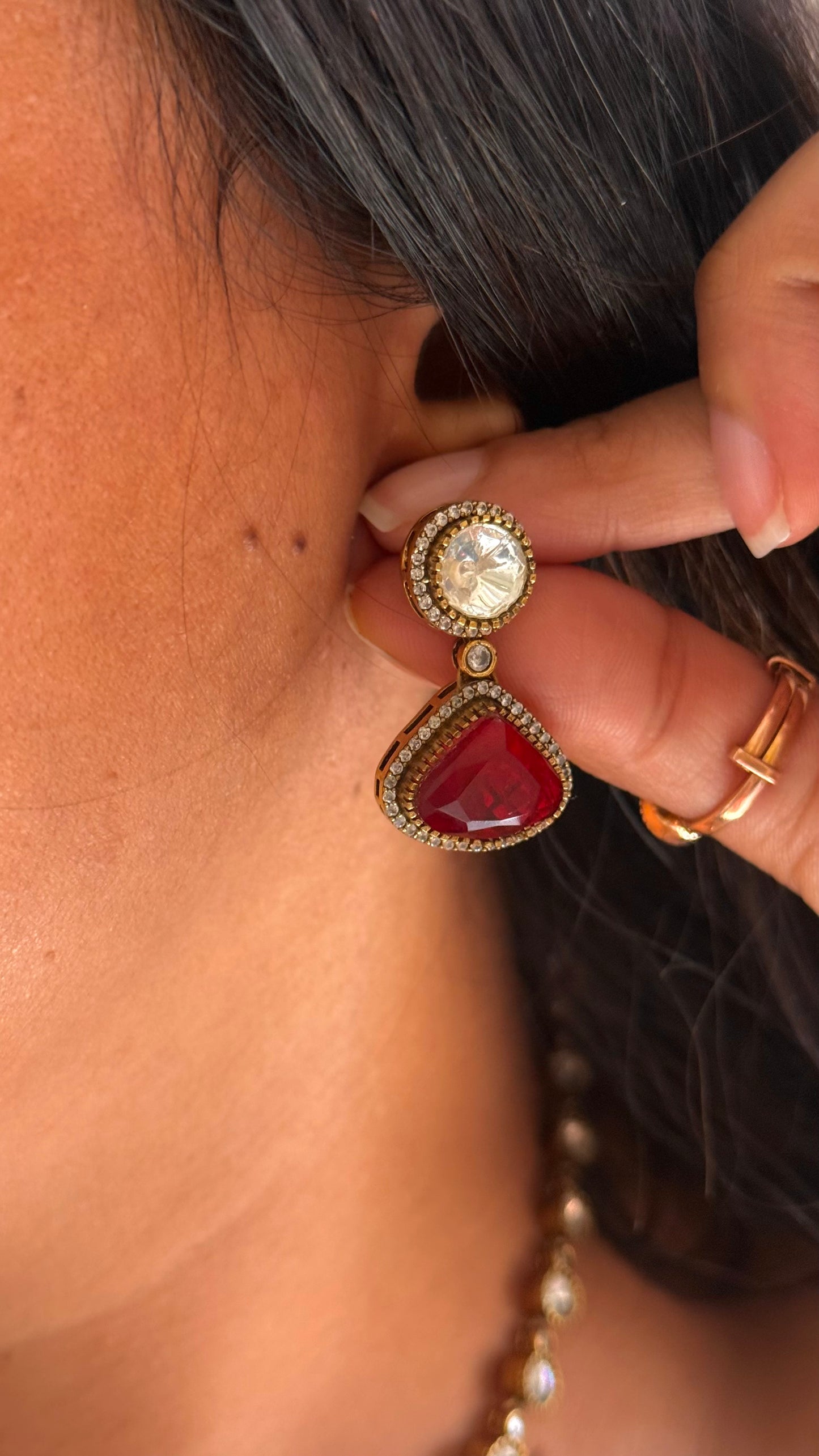 Minmal ruby pendant style victorian necklace