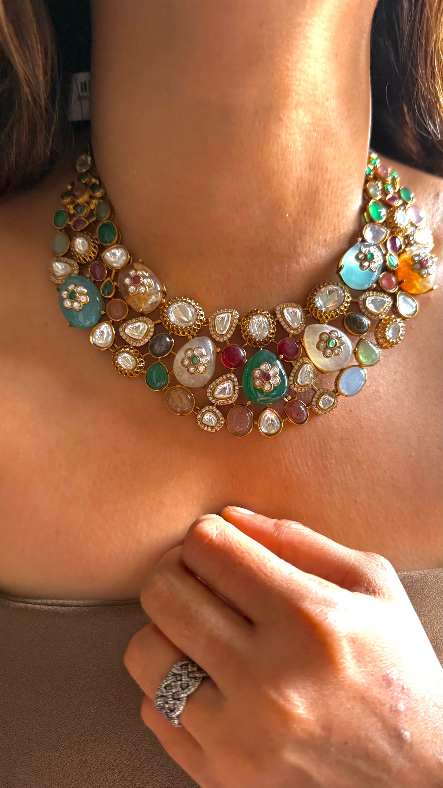 Inlay stone Sabya inspired multicoloured Designer  Necklace