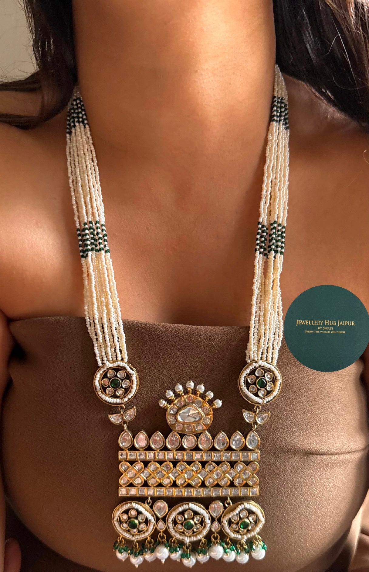 Floral designer with pearl detailing long Necklace
