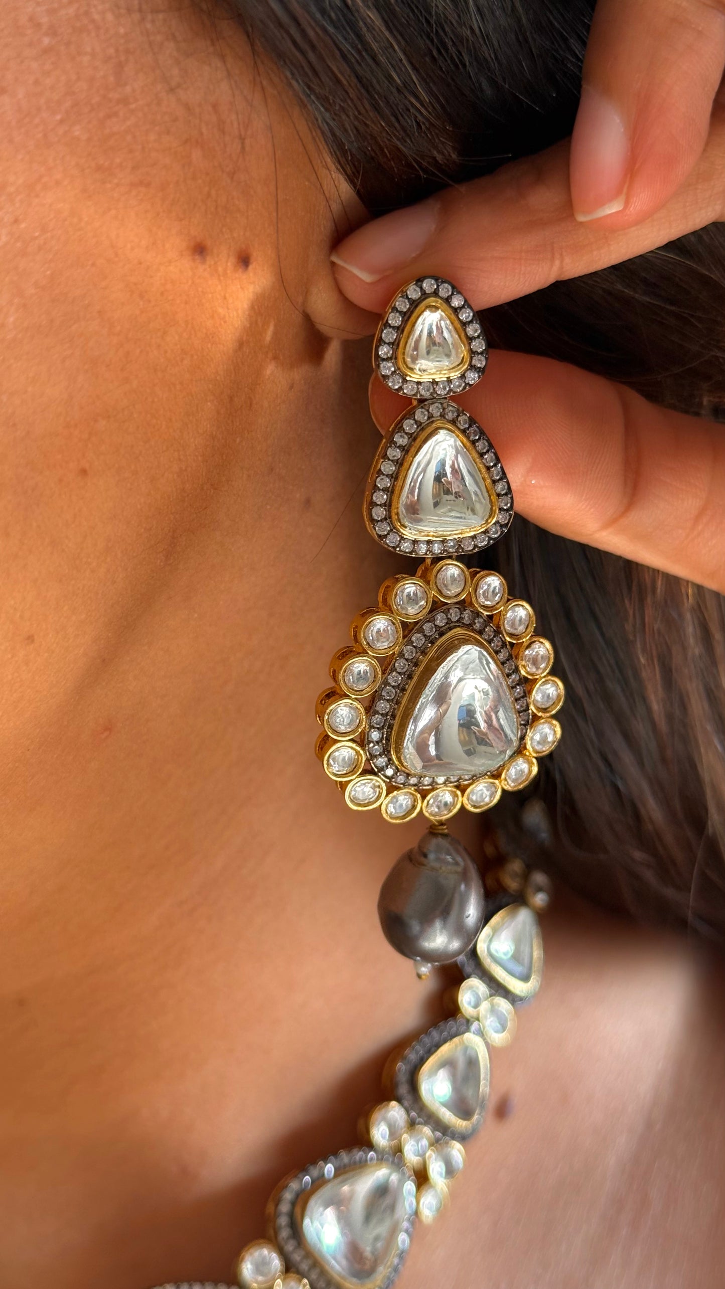 Uncut polki mixed polish champagne necklace