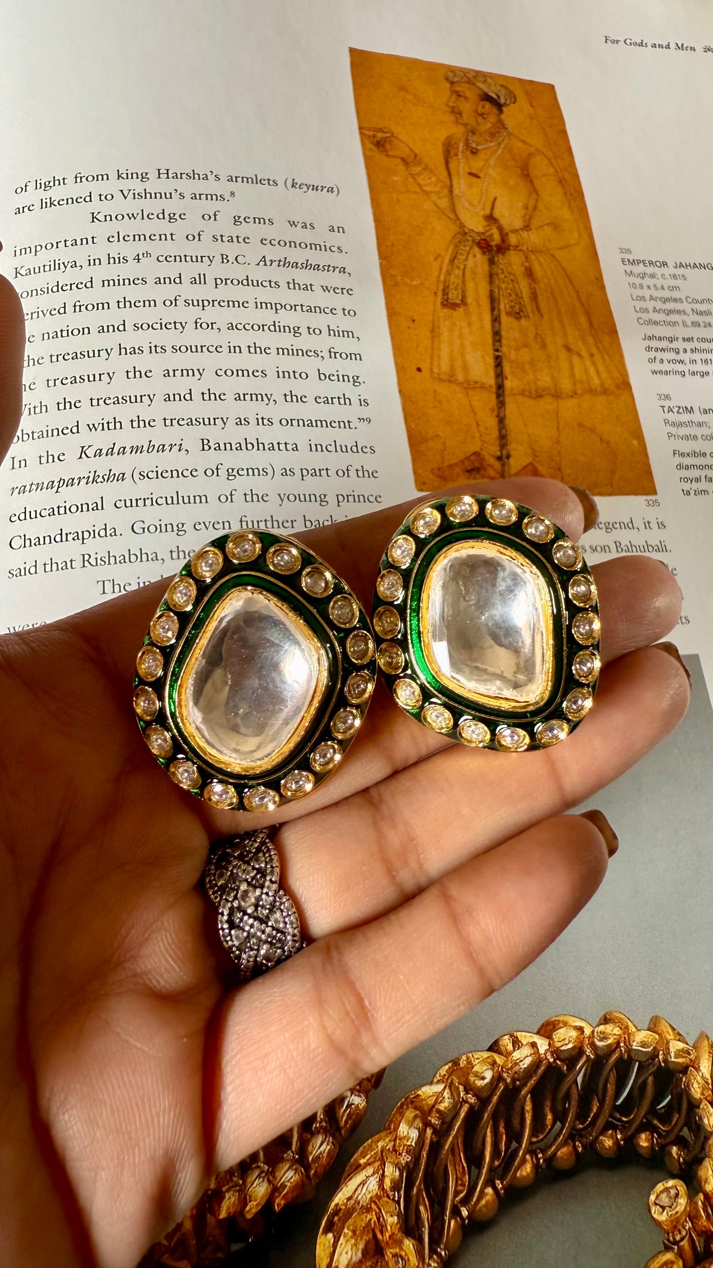 Meenakari emerald polki studs
