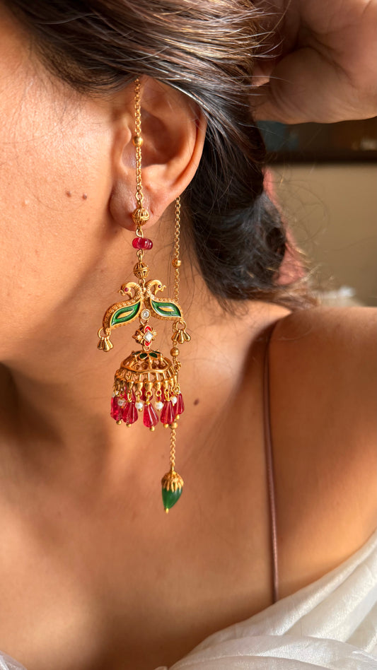 Ruby and emerald light weight, Rajwada jhumki