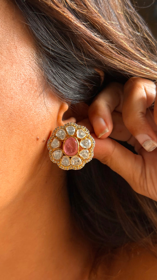 Rose quartz Moissanite studs