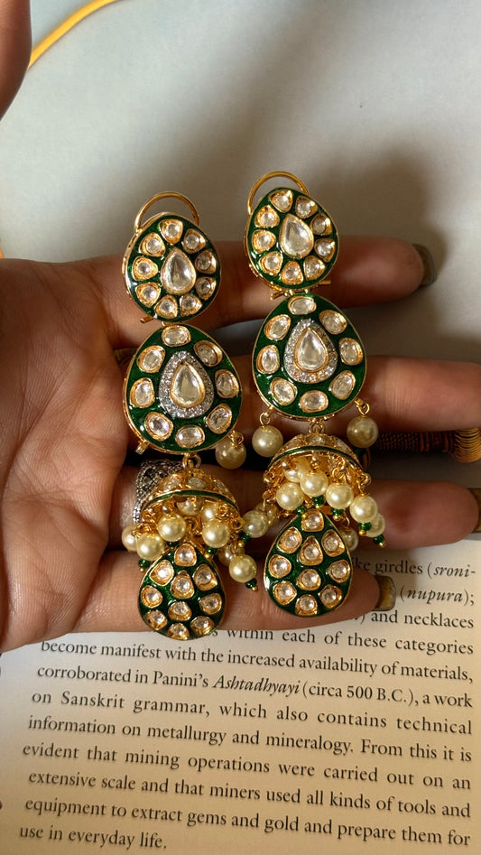 Emerald meenakari jhumka