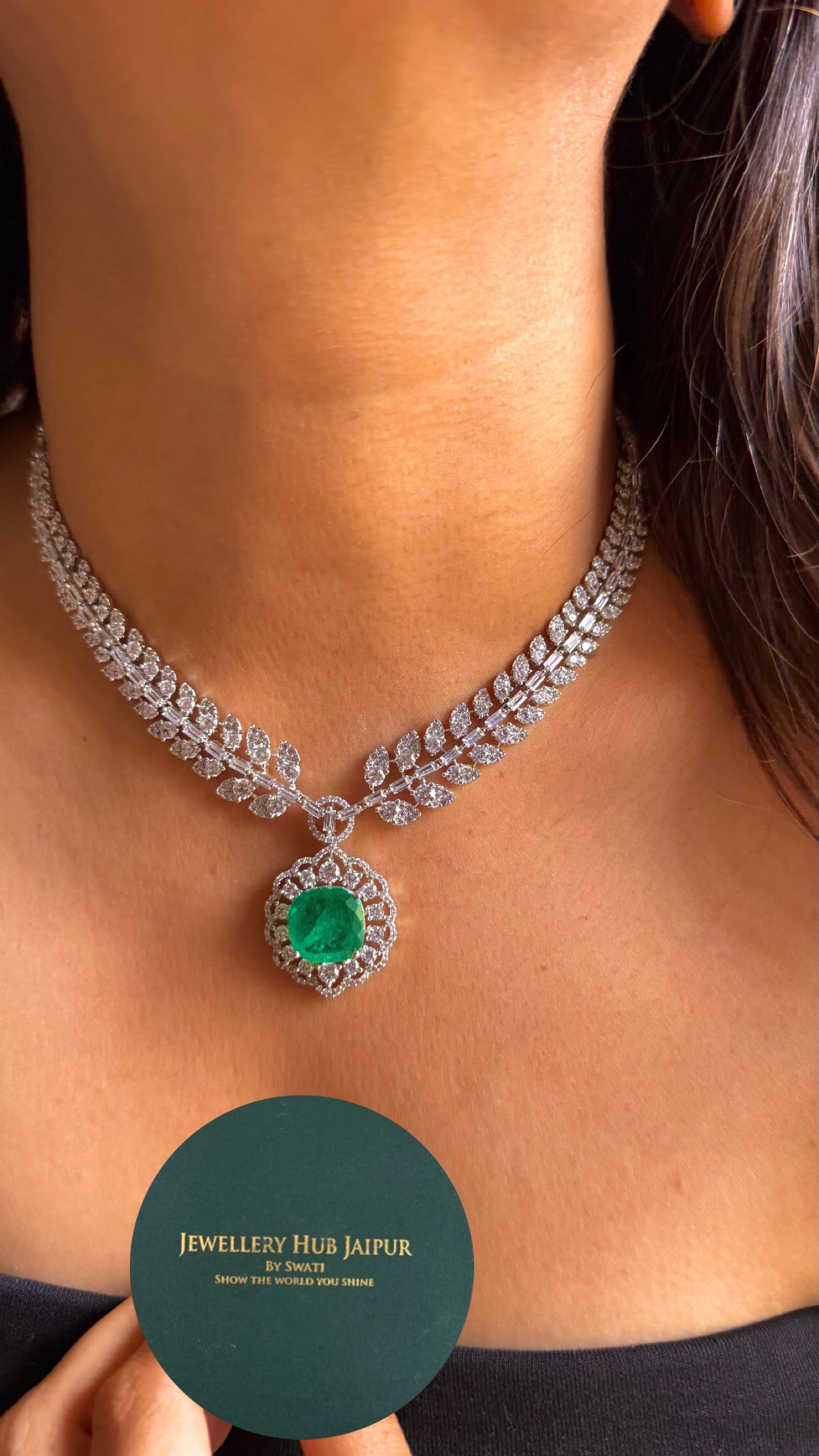 Mint designer cz leafy crystal necklace