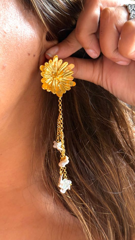 24kt Dubai Gold inspired floral Danglers with pearl detailing