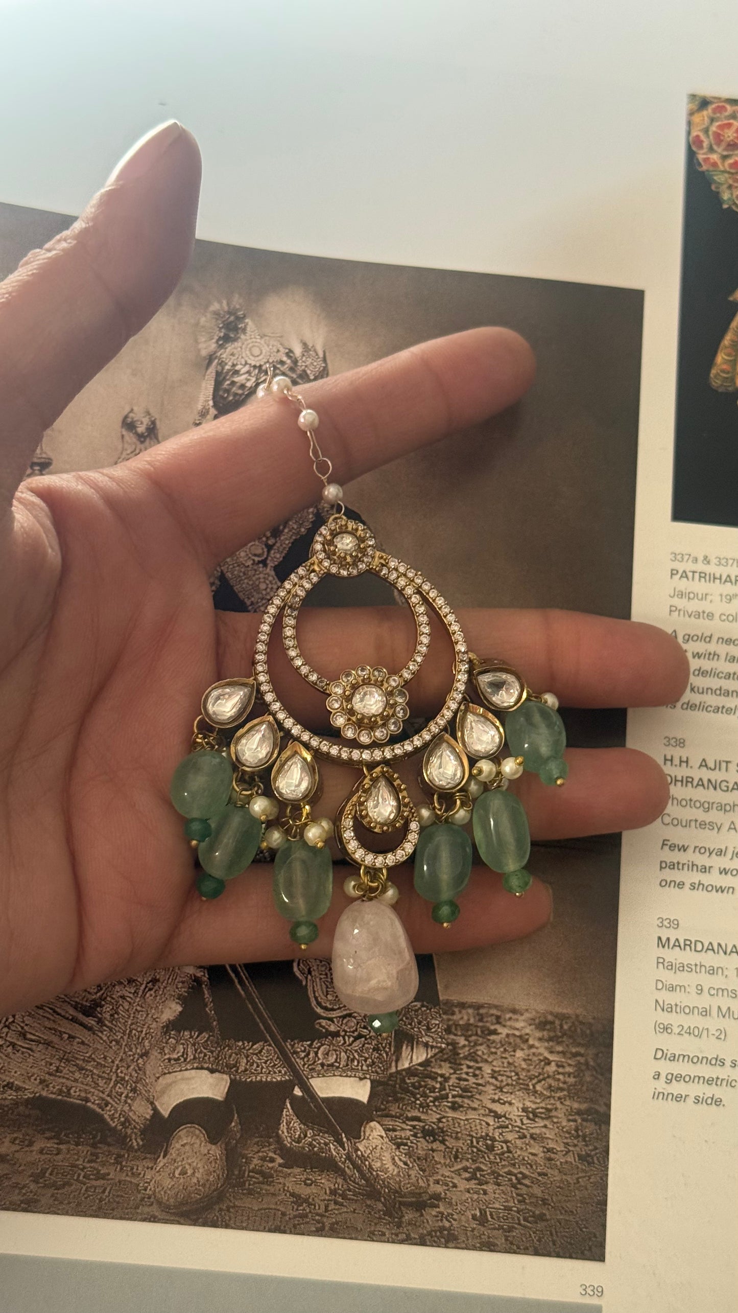 Mint & Rose quartz Chandbali maangtika