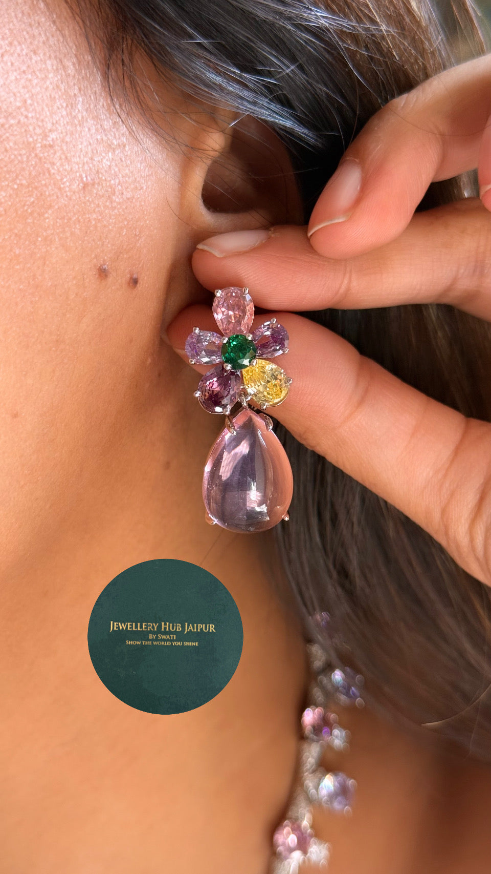 Rose Quarts, emerald & topaz bvlgari inspired designer necklace