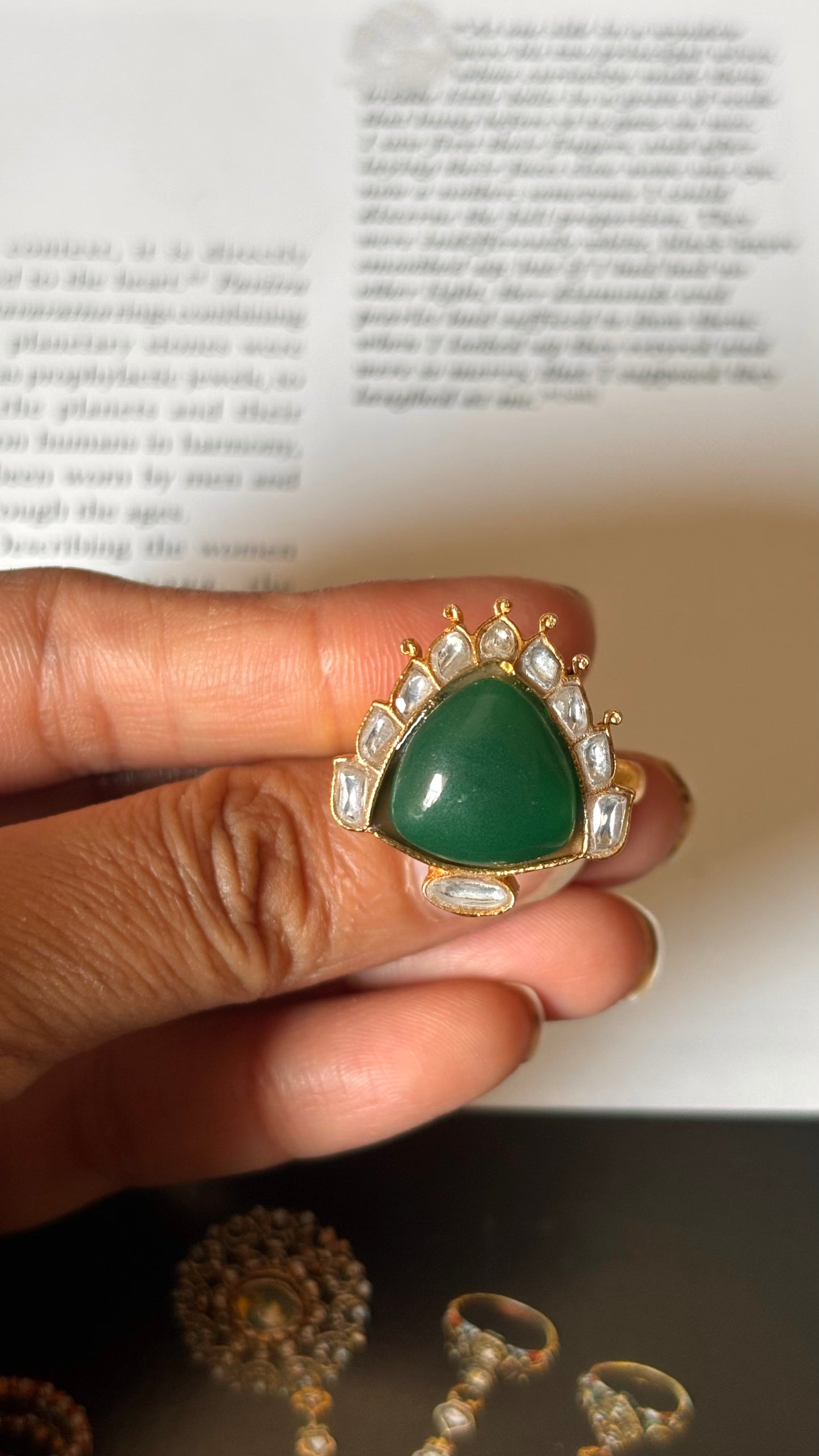 Emerald paachi kundan polki Ring