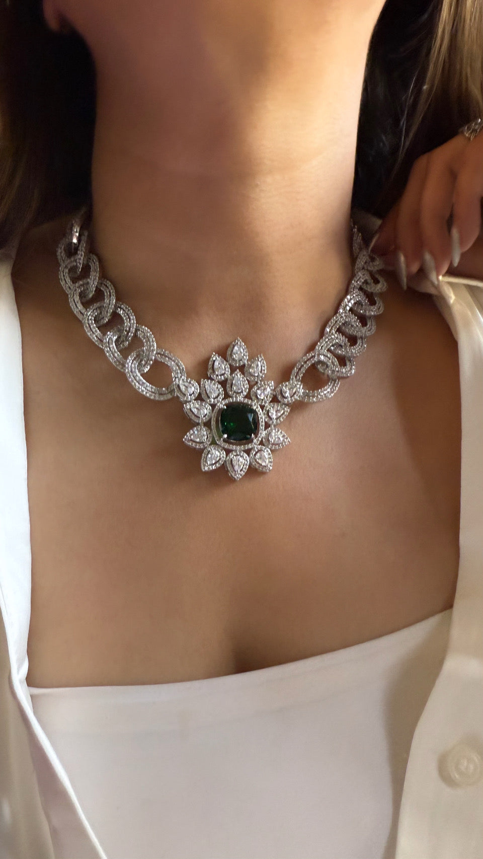Emerald designer floral necklace
