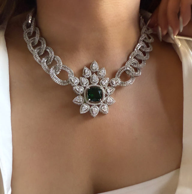 Emerald designer floral necklace