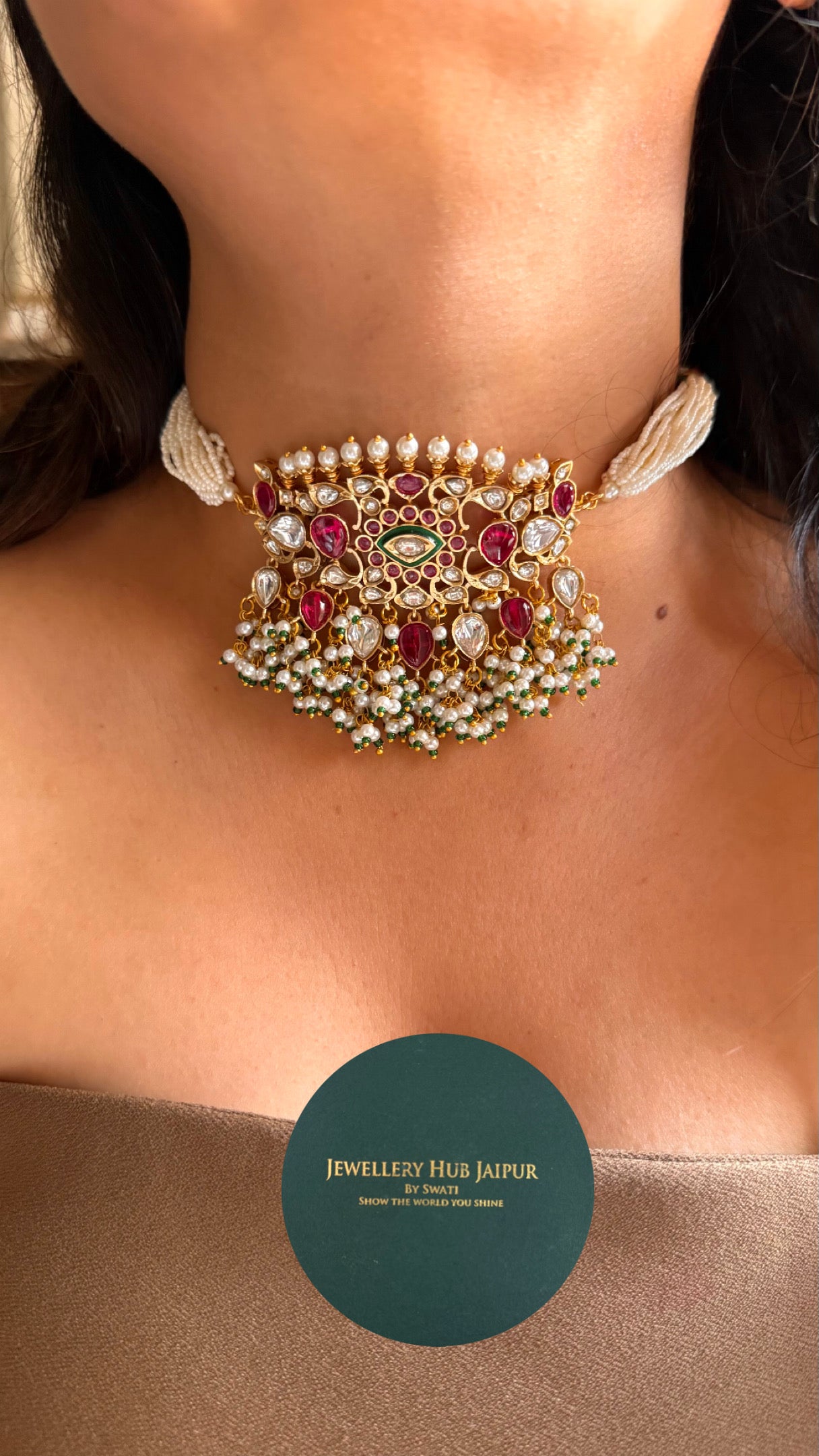 Minimalist Rani pink ruby choker Necklace