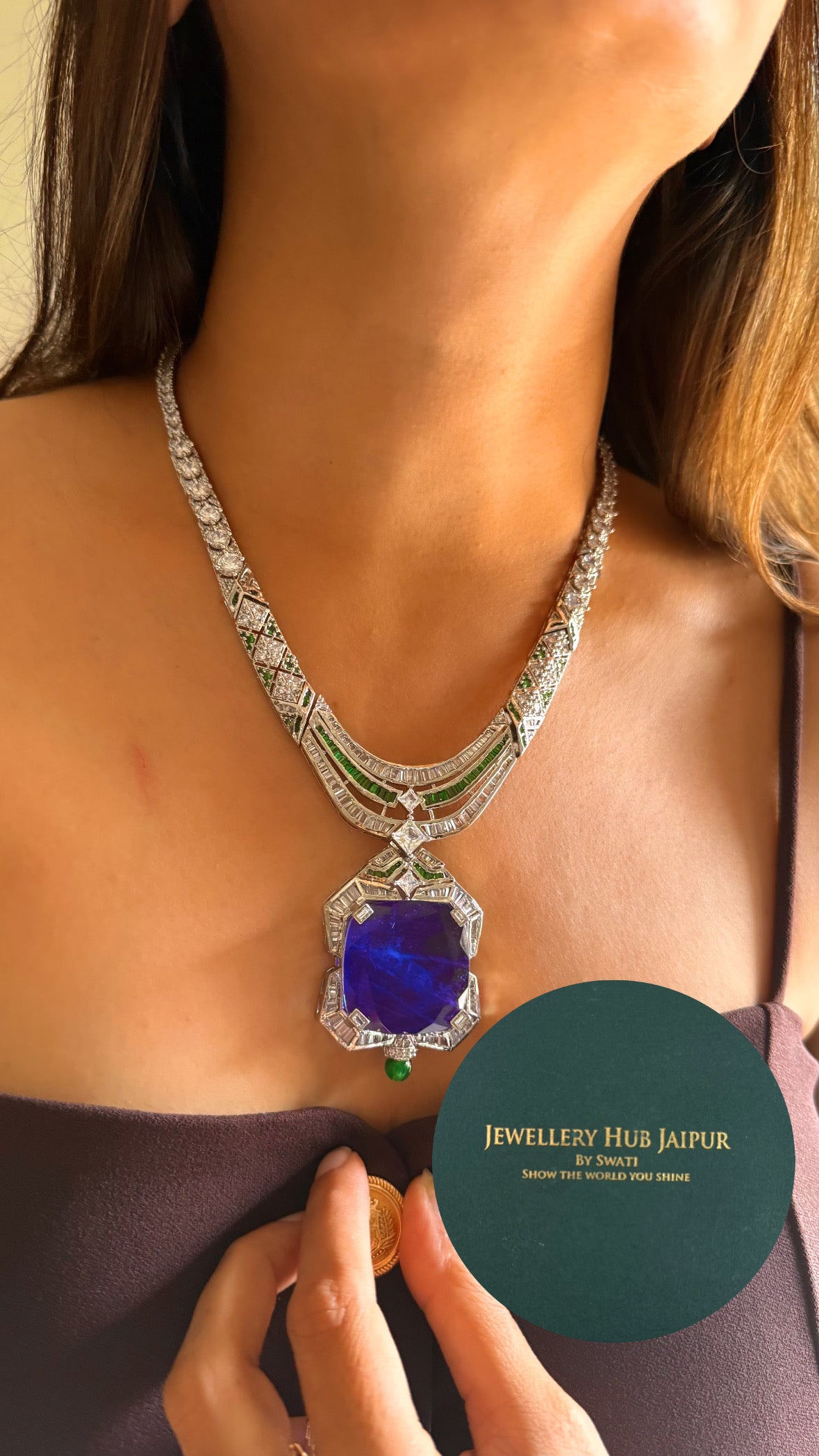 Bvlgari inspired Enigma Statement with sapphire pendant collar set