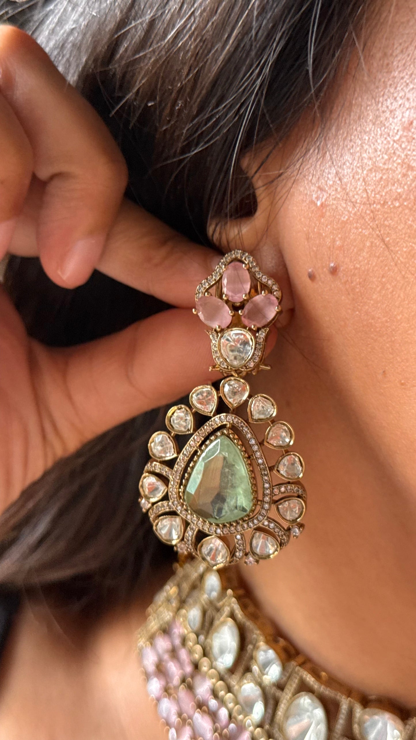 Mint with rose quartz doublets choker Necklace