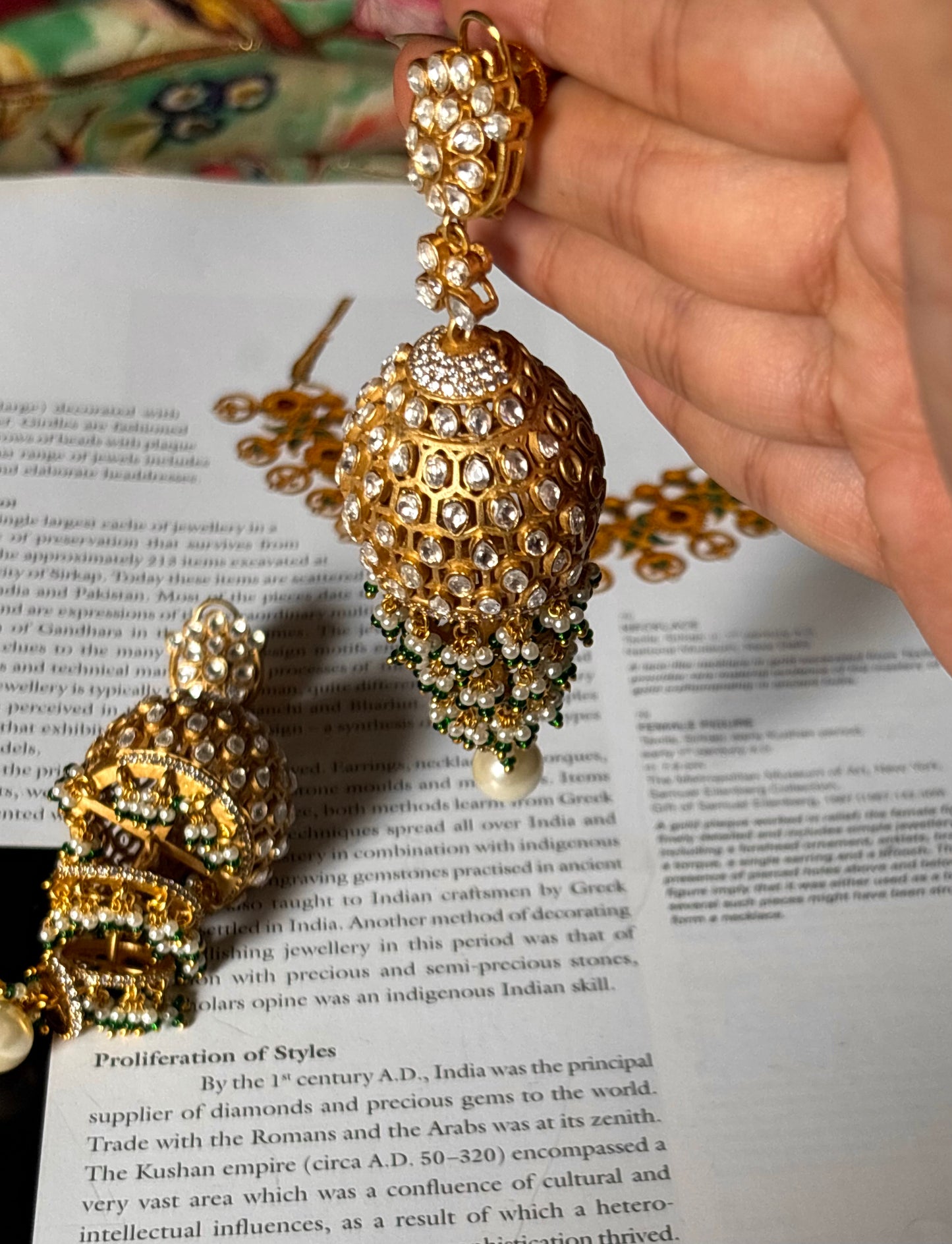 Moissanite polki emerald jhalaar jhumki Earrings
