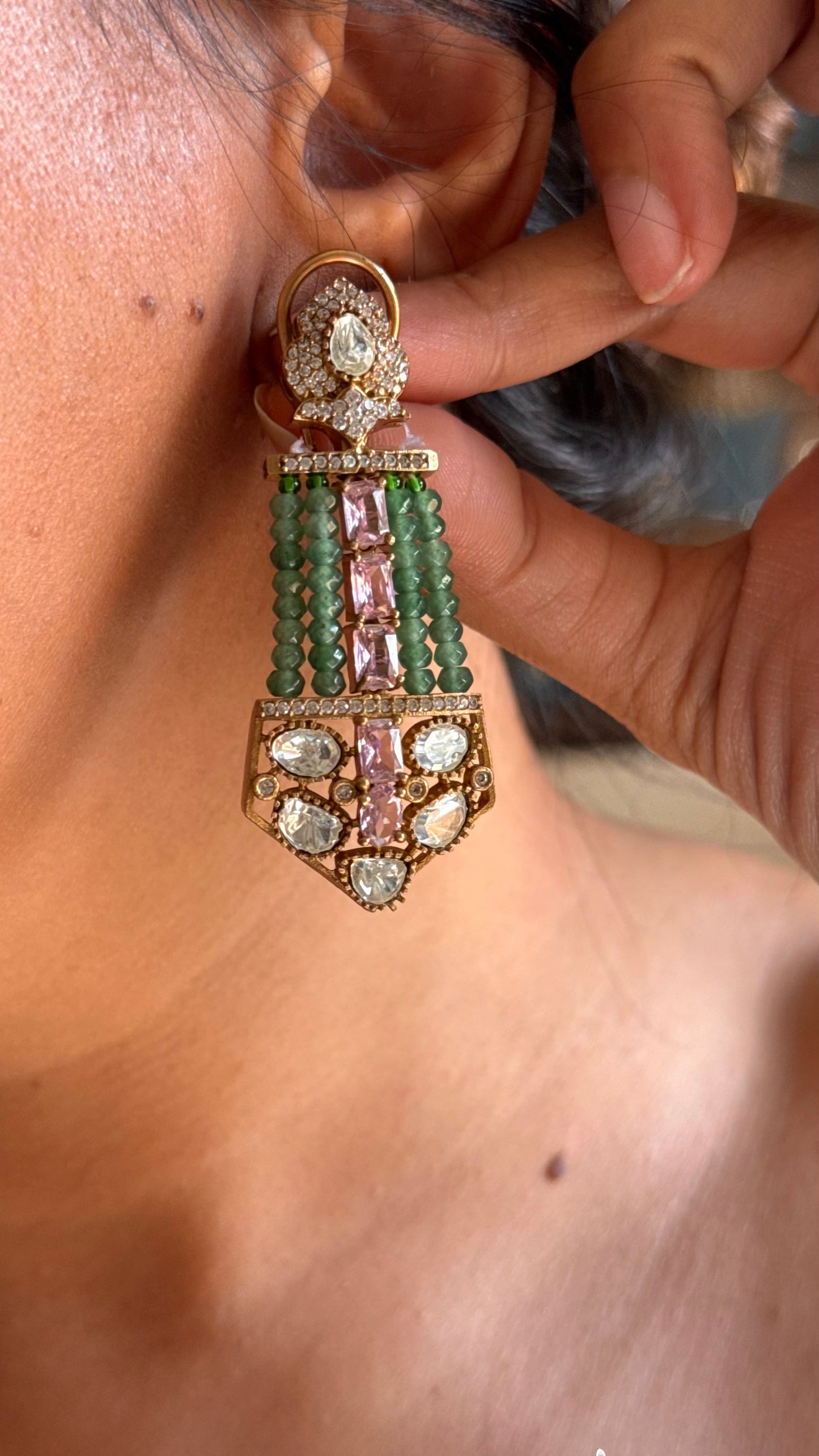 Mint with rose quartz designer necklace