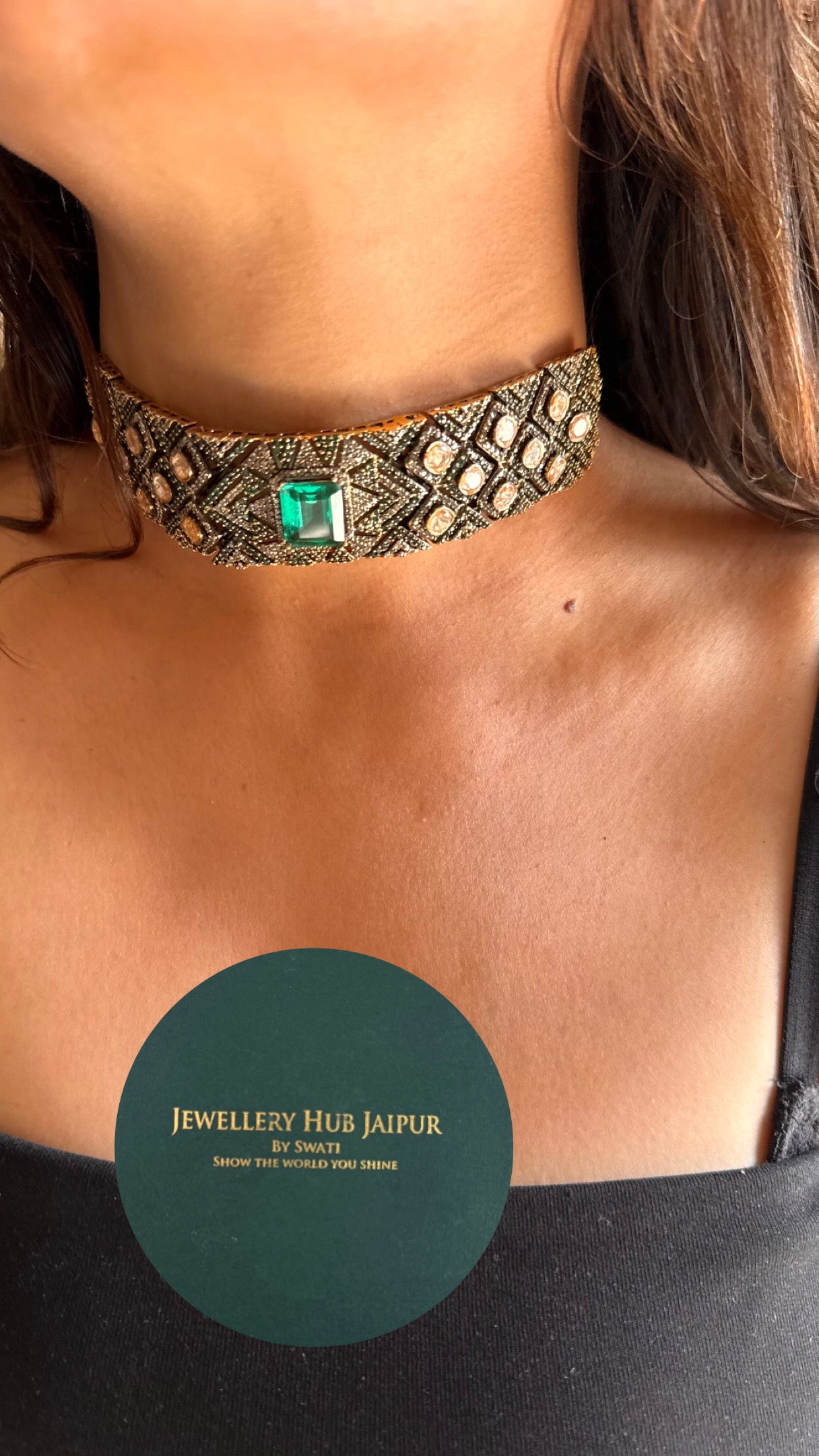 emerald peeli polki designer necklace