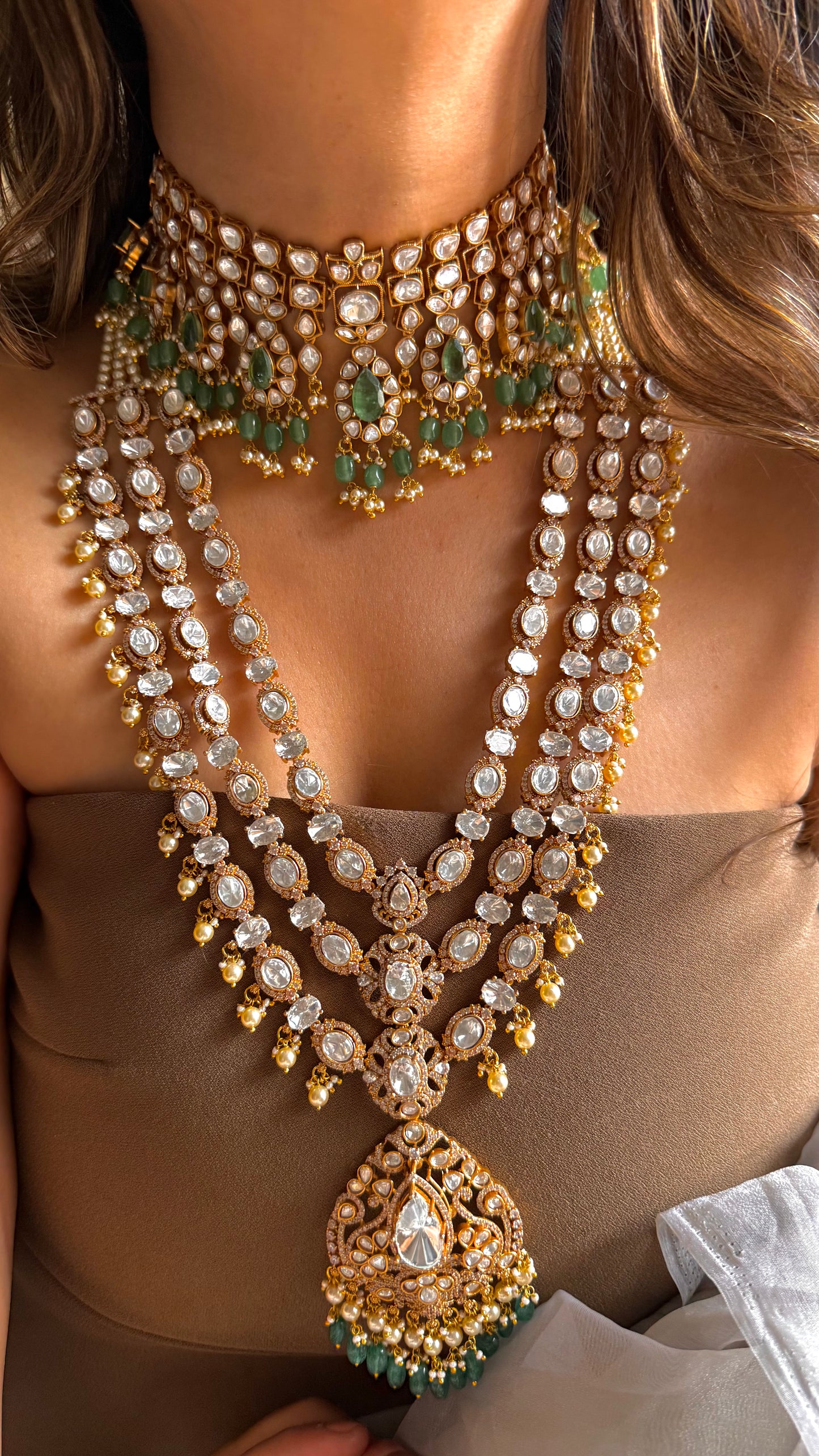 Sage Green & Polki bridal combo