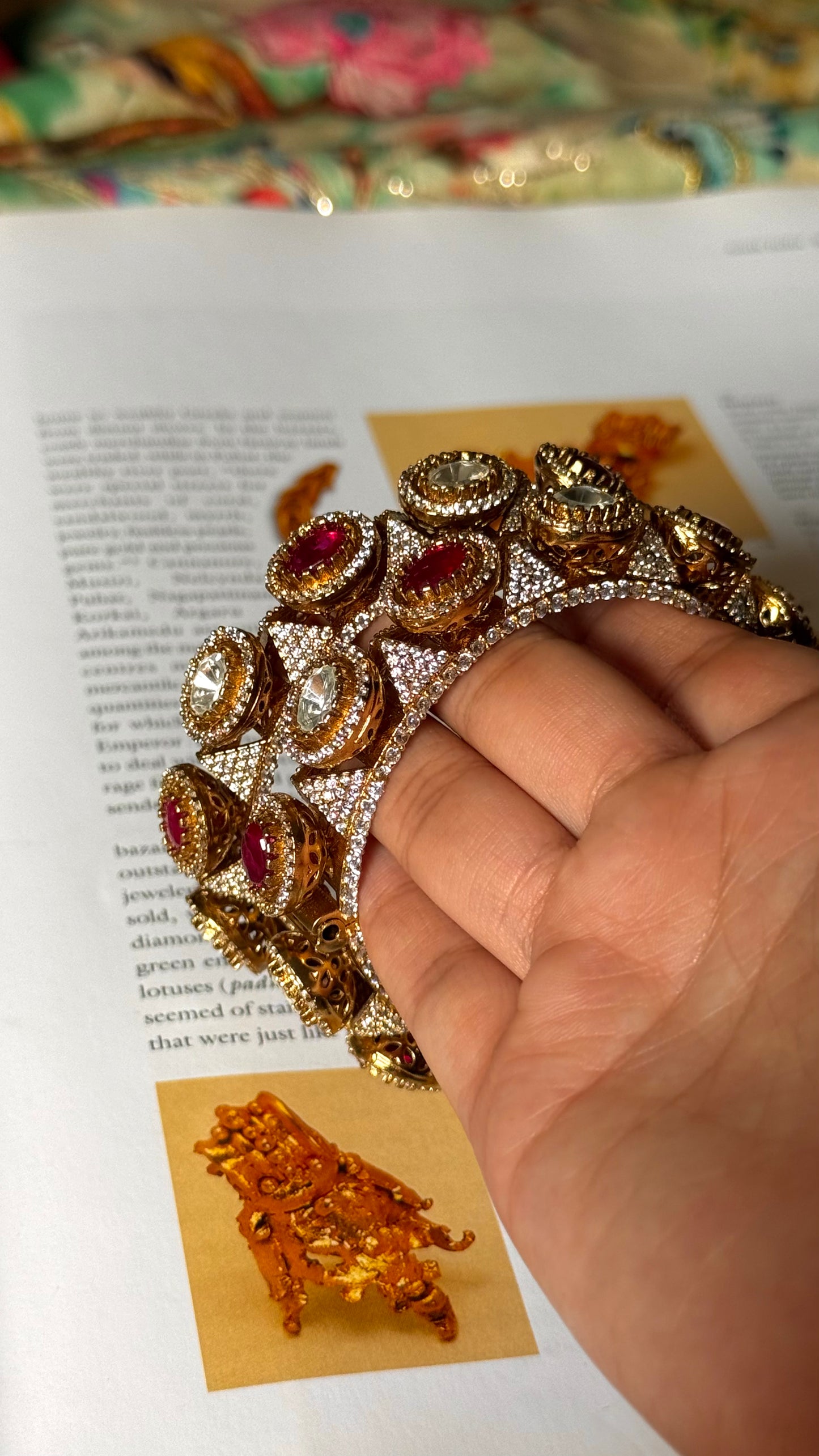 Rani pink ruby with Moissanite polki openable bangles