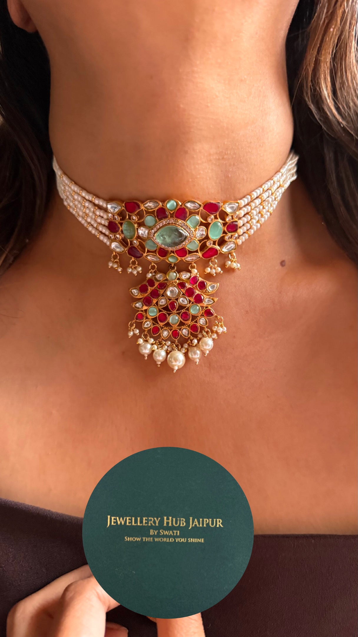 Paachi kundan jadau statement choker ( mint )