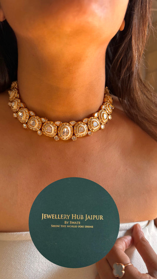 Offwhite meenakari polki necklace